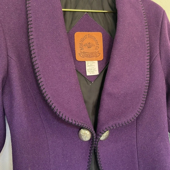 Vintage 80s Western Style Purple Wool Stitched Blazer S - Picture 7 of 12